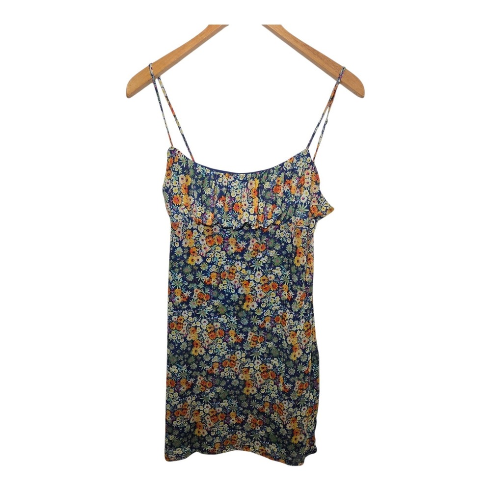 Sadie‎ & Sage Floral Mini Babydoll Dress Women's Large Navy Ditsy Flower Ruffle